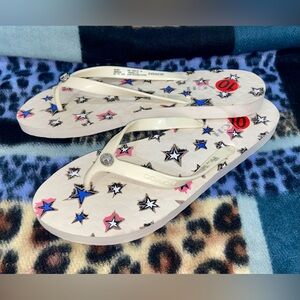 Coach Abbigail Star Flip Flops Size 10 White Embossed Logo NWT